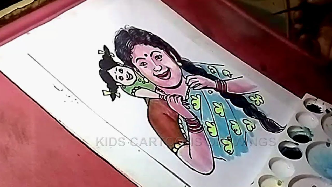 1280x720 How To Draw Mother And Child Drawing For Kids - Mother And Child Drawing
