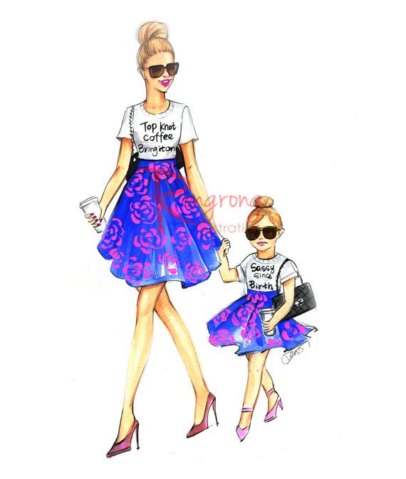 570x672 mother's day illustration my best side kick - Mother And Daughter Drawing