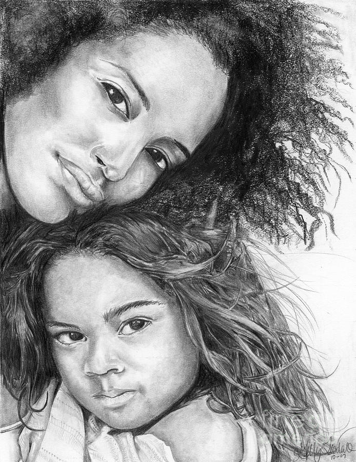 694x900 Mother And Child Drawing - Mother And Daughter Drawing