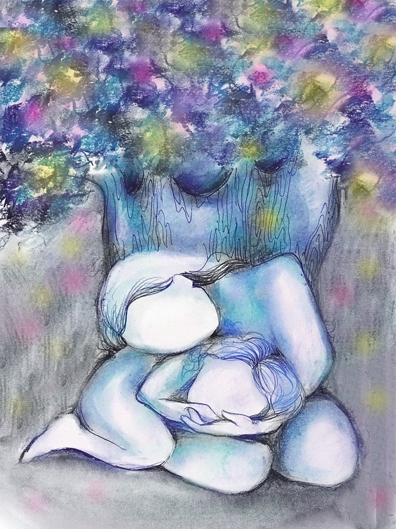 792x1056 mother daughter love art print - Mother And Daughter Drawing