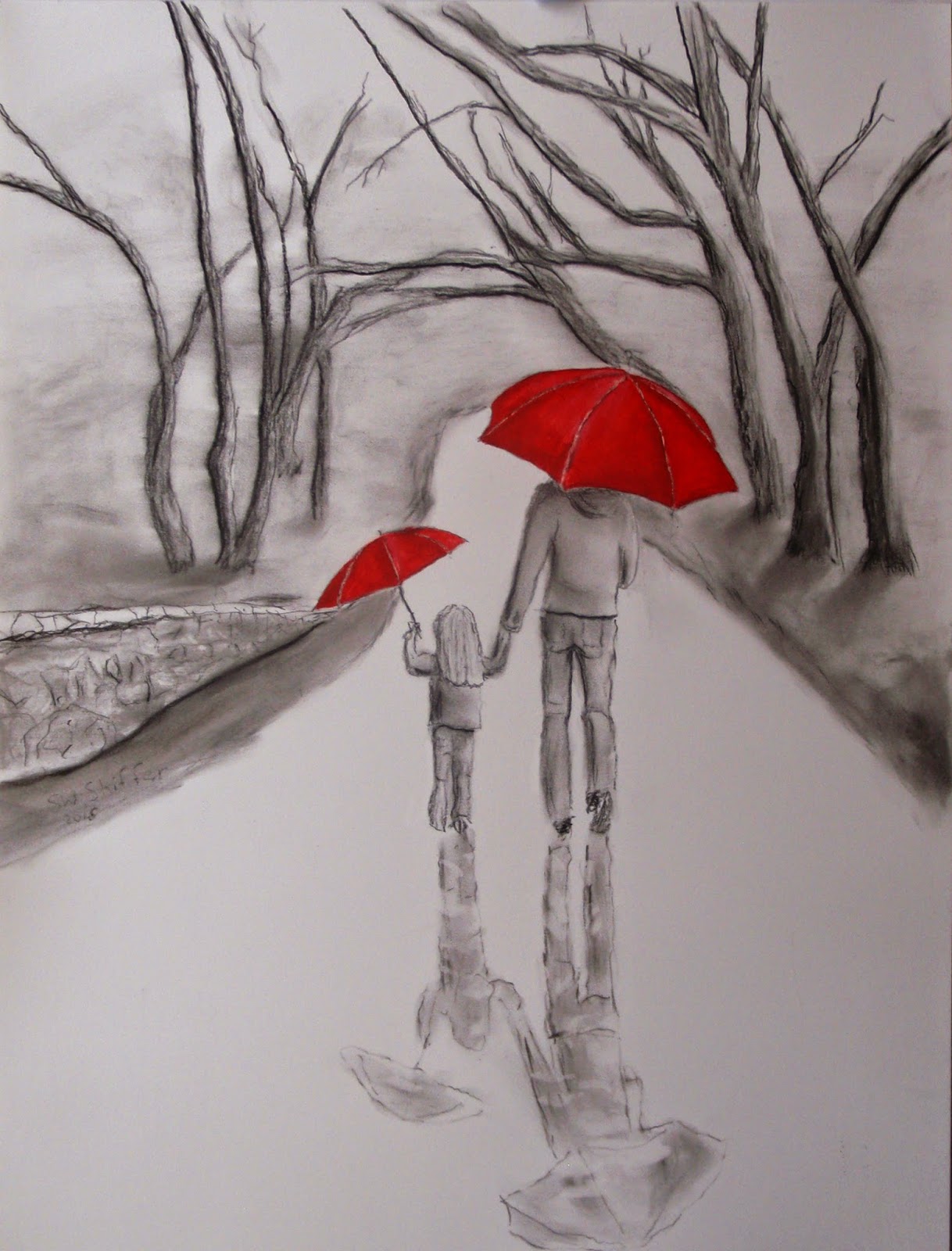 1218x1600 mother daughter walking in the rain charcoal drawing scott - Mother And Daughter Drawing