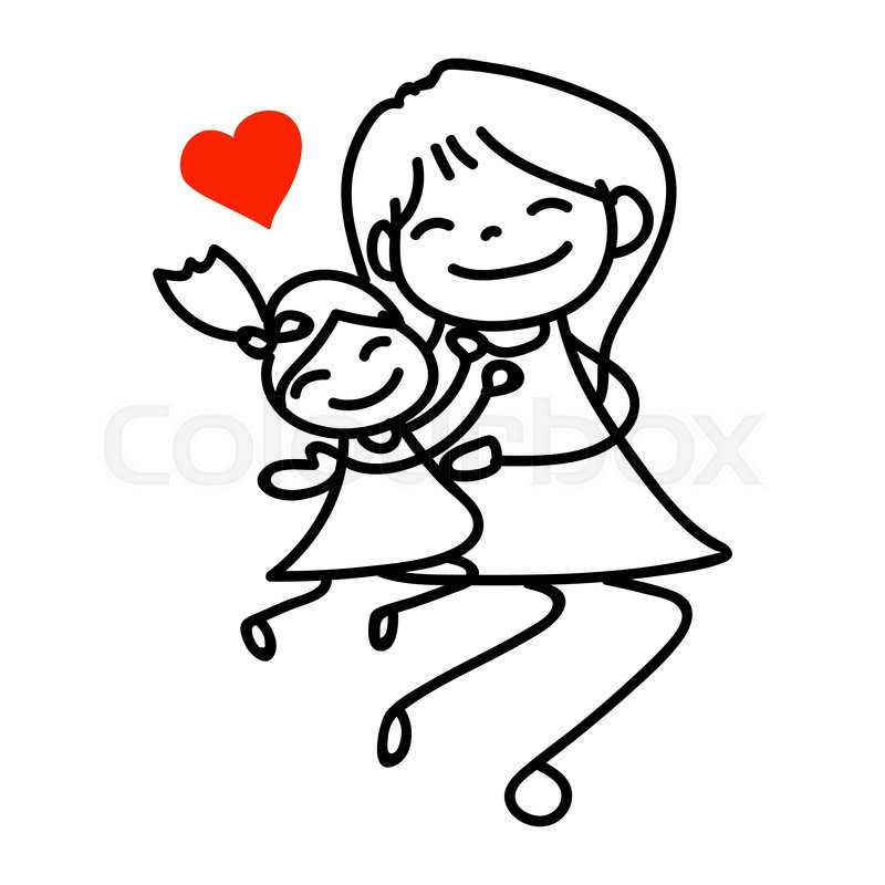 800x800 hand drawing cartoon happy mom and stock vector colourbox - Mother And Daughter Drawing