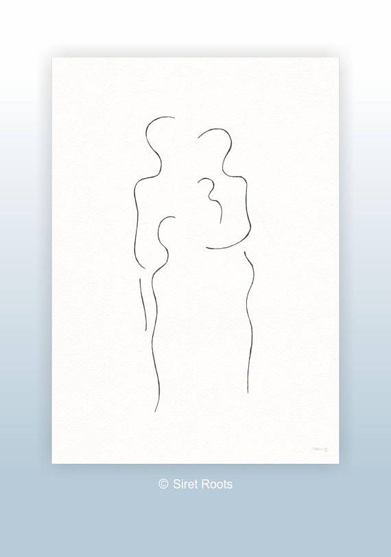 570x813 family sketch mother father, baby and child abstract minimalist - Mother And Father Drawing