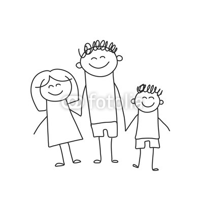 400x400 Happy Family With Children Kids Drawing Style Vector Illustration - Mother And Father Drawing