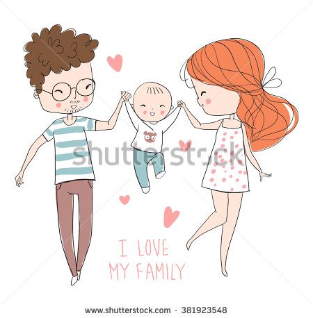 450x458 happy family father, mother, baby family illustration - Mother And Father Drawing