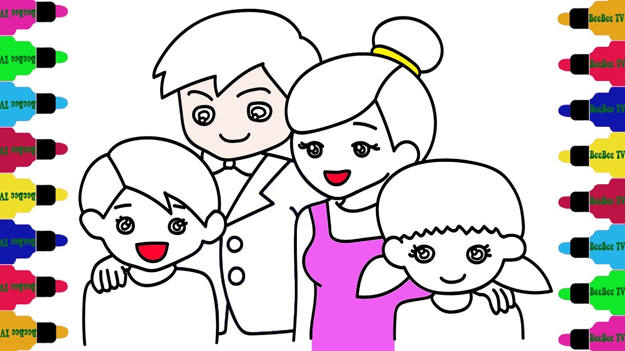 1280x720 How To Draw Dad, Mom, Sister, Brother In Family Rainbow Finger - Mother And Father Drawing