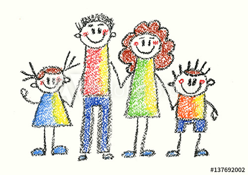 500x354 kids drawing style happy family mother, father, son, daughter - Mother And Father Drawing