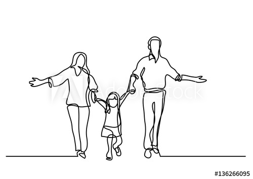 500x354 continuous line drawing of mother father and child - Mother And Father Drawing
