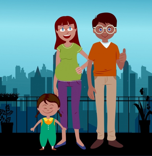 585x600 family drawing father pregnant mother daughter icons free vector - Mother And Father Drawing