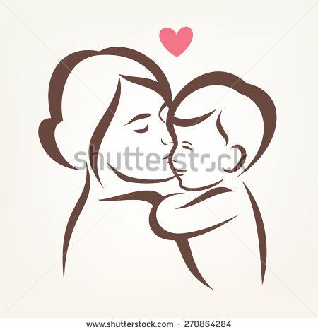 450x470 mother and son stylized vector silhouette, outlined sketch of mom - Mother And Son Drawing