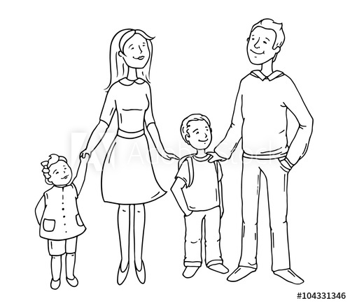 500x434 sketch cartoon happy family standing together cute doodle - Mother And Son Drawing