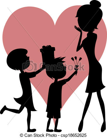 365x470 surprise mom! son and daughter lovely cartoon style vector - Mother And Son Drawing