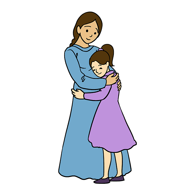 680x678 How To Draw A Mother Hugging A Daughter - Mother Cartoon Drawing