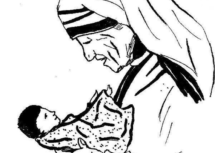 700x500 mother teresa greeting card for sale - Mother Cartoon Drawing