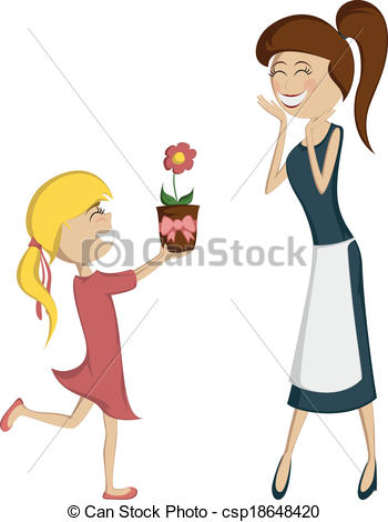 350x470 surprise mom! flower from daughter lovely cartoon style vector - Mother Cartoon Drawing