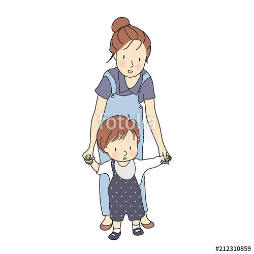 500x500 vector illustration of little toddler first st mother holding - Mother Cartoon Drawing
