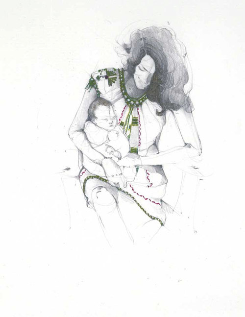 500x647 child drawing watercolor for free download - Mother Child Drawing