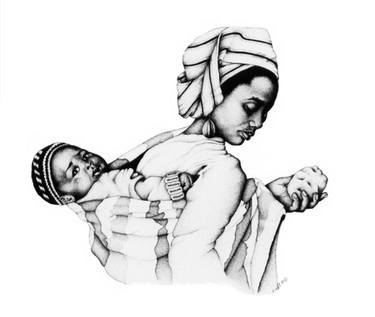 375x317 african mother child drawing - Mother Child Drawing