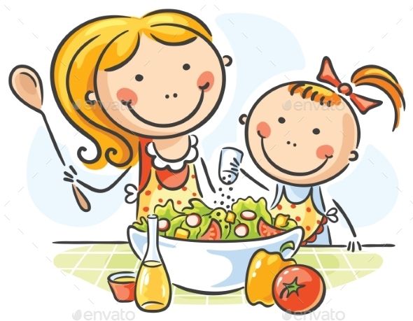 590x459 mother and daughter cooking fonts logos icons cartoon kids - Mother Cooking Drawing