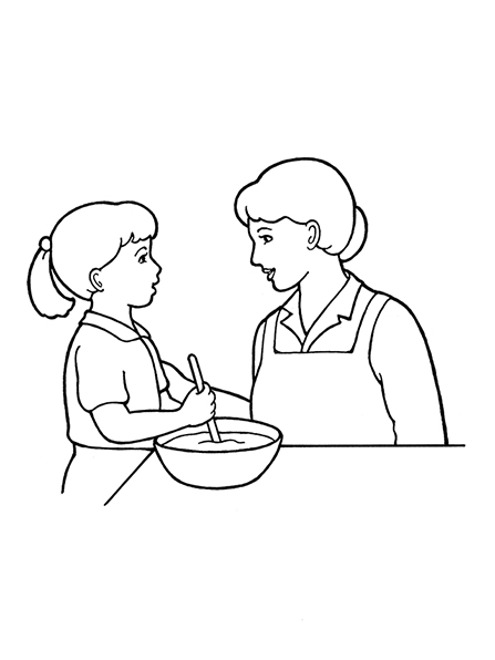 447x596 woman and child working - Mother Cooking Drawing
