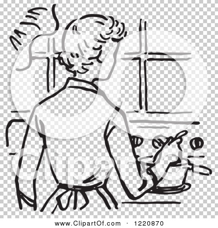 450x470 clipart of a black and white retro mother cooking on a stove - Mother Cooking Drawing