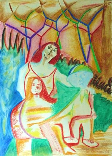 375x520 Mother,daughter,son Drawing - Mother Daughter Drawings