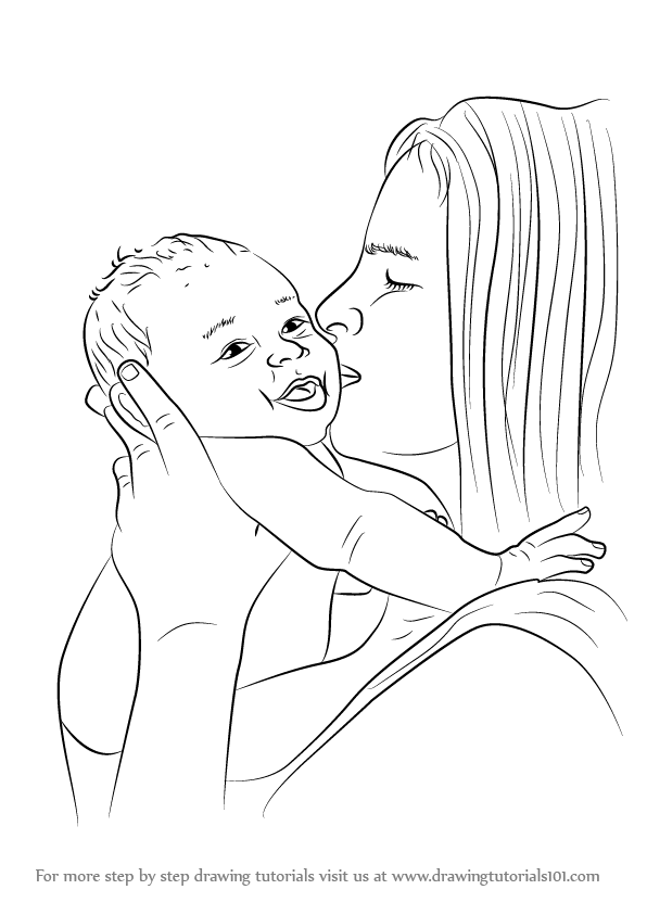 596x843 Learn How To Draw Mother Kissing Baby - Mother Drawing