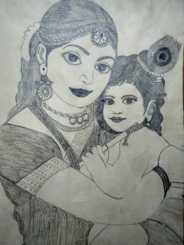 375x500 Yashoda Krishna - Mother Drawing