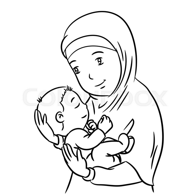 800x800 hand drawing of a muslim mother with stock vector colourbox - Mother Drawing
