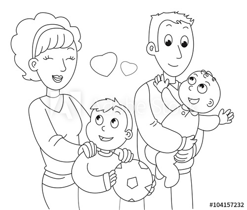 500x424 mother, father, son and baby coloring vector illustration - Mother Father And Baby Drawing