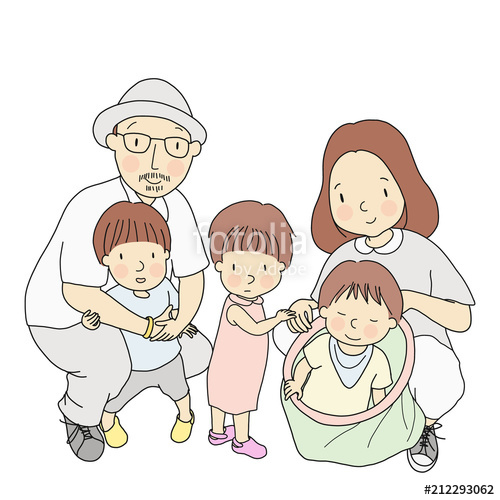 500x500 vector illustration of father, mother and three little kids, one - Mother Father And Baby Drawing