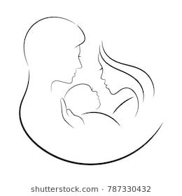 260x280 contour drawing, family mother, father and newborn baby drawing - Mother Father And Baby Drawing