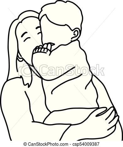 392x470 Mother Holding Baby Vector Illustration Sketch Hand Drawn - Mother Holding Baby Drawing