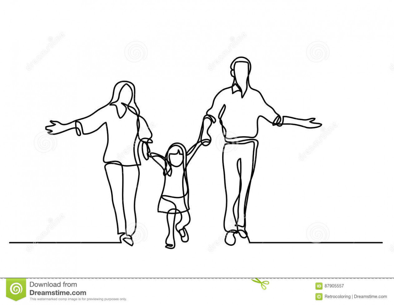 1261x978 Continuous Line Drawing Of Mother Father And Child Stock Vector - Mother Holding Baby Drawing