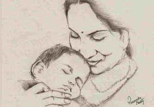 300x210 Drawing Picture Of Mother With Baby - Mother Holding Baby Drawing