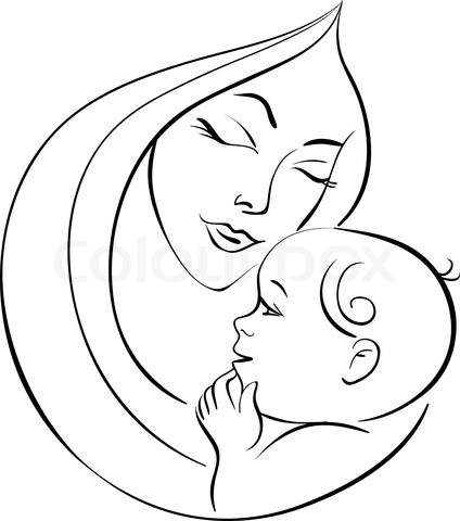 424x480 Mother Child Clipart - Mother Holding Child Drawing