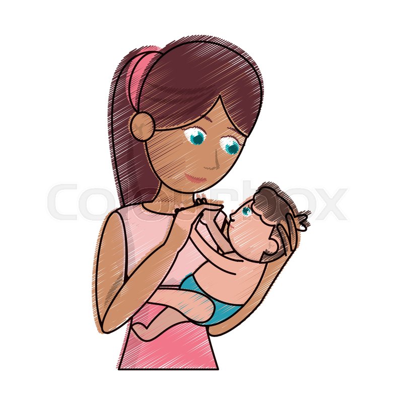 800x800 Drawing Mom Holding Baby Loving Vector Stock Vector Colourbox - Mother Holding Child Drawing