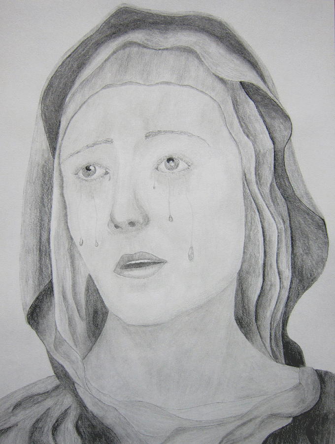 680x900 Mother Of Sorrows Drawing - Mother Mary Drawing