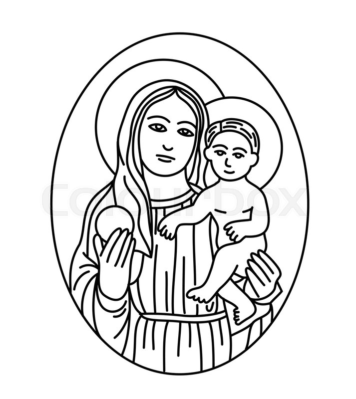 713x800 virgin mary with baby jesus sketch stock vector colourbox - Mother Mary Drawing