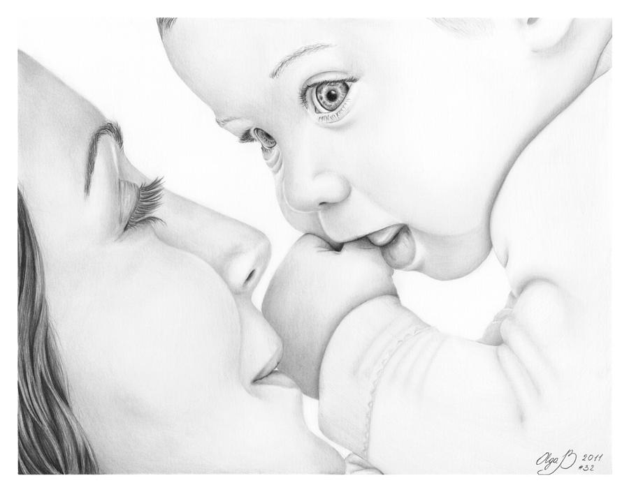 900x705 Mother And Baby Drawing - Mother With Baby Drawing