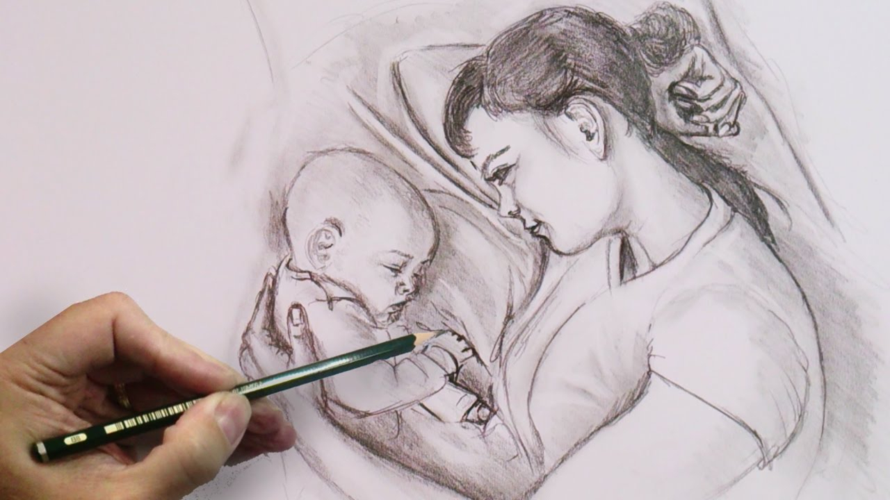 1280x720 mother and baby pencil sketch pencil drawings of mother baby - Mot...