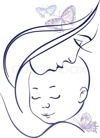 346x480 Vector Of 'mother And Baby' Repujado - Mother With Baby Drawing