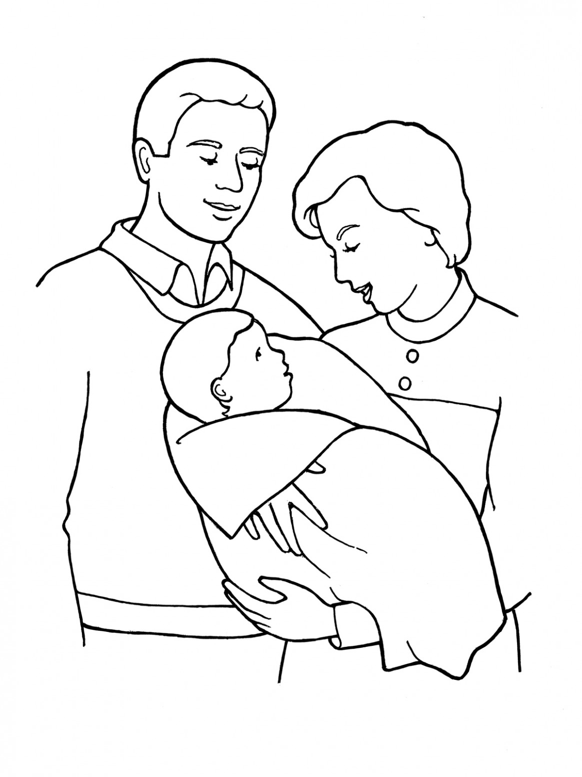 1164x1552 Mother And Father With Baby Drawing Cotton - Mother With Baby Drawing