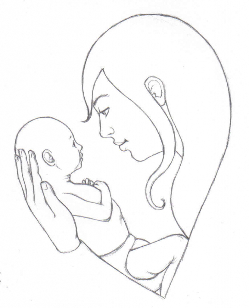 827x1024 Indian Mother With Baby Drawing - Mother With Baby Drawing