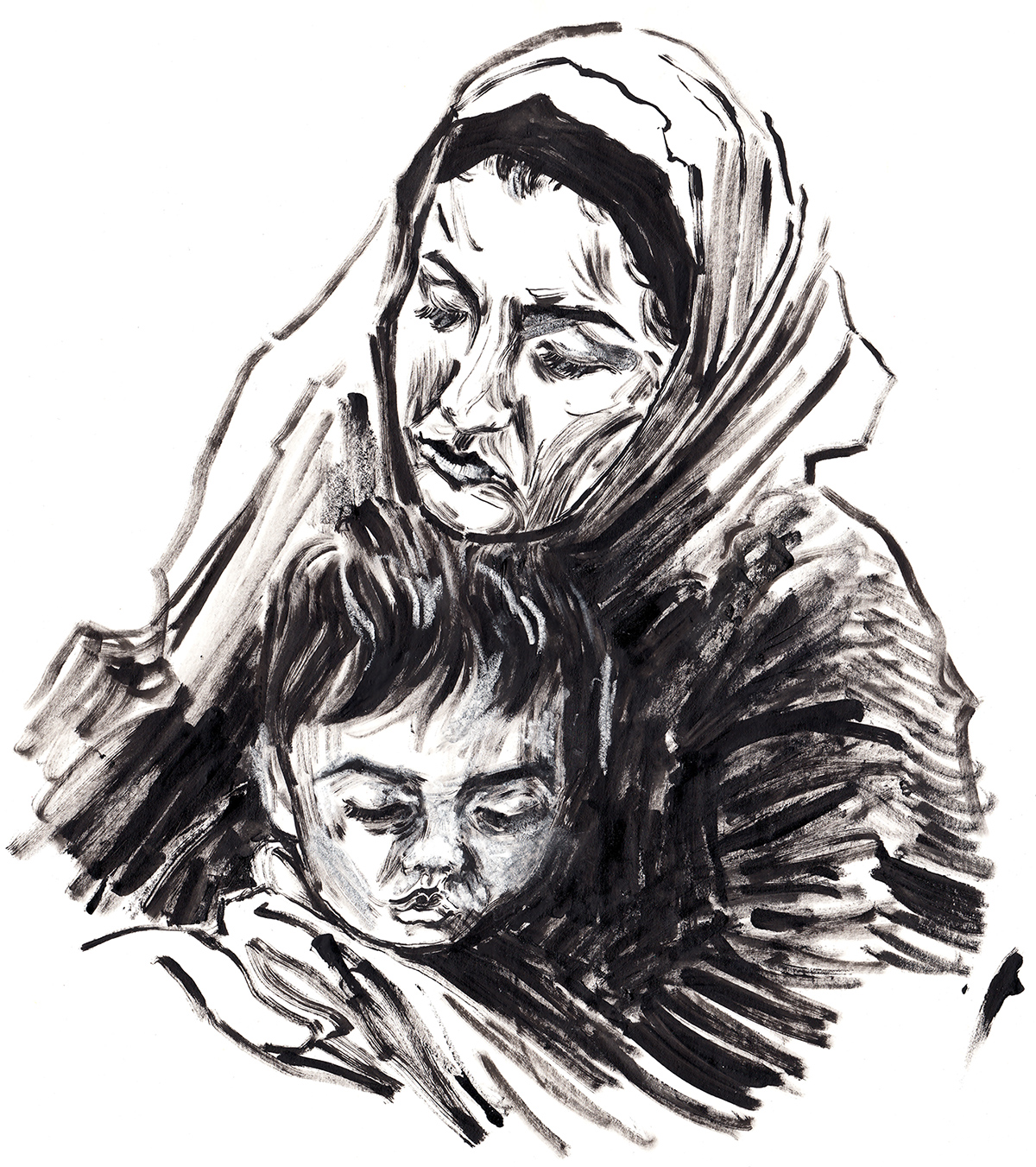 1200x1351 Mother Child Drawthepublic - Mother With Child Drawing