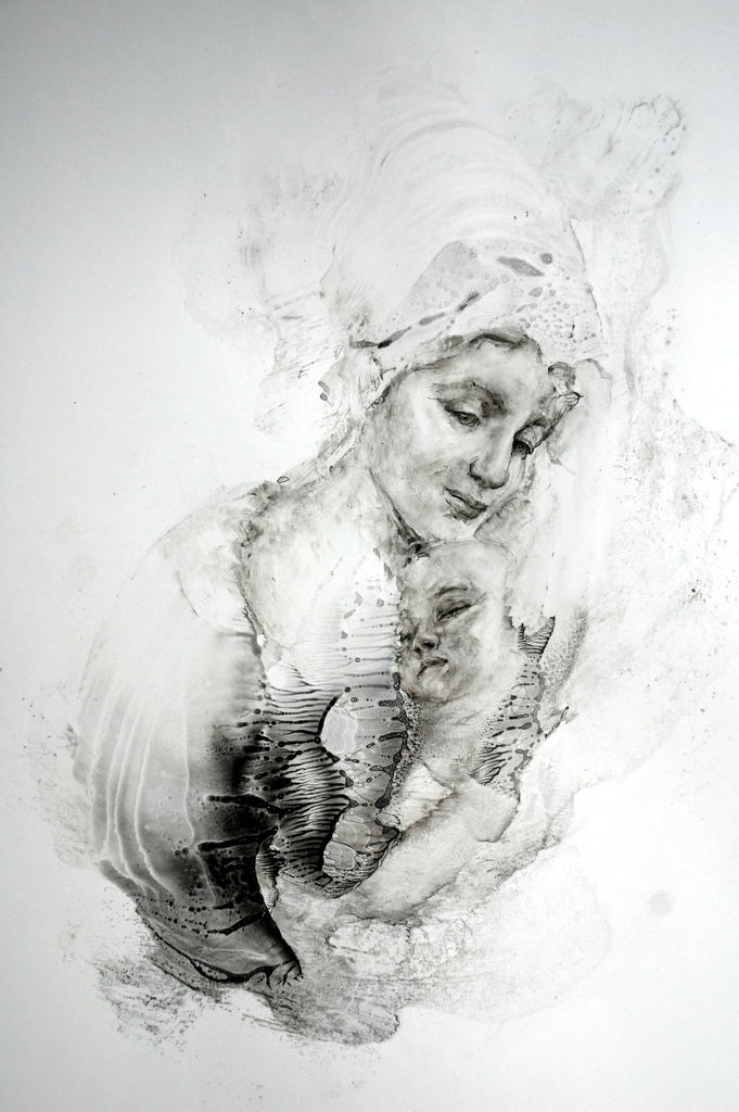 681x1024 Mother And Child Drawing - Mother With Child Drawing