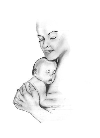 400x550 Mother And Child Drawing Posters - Mother With Child Drawing