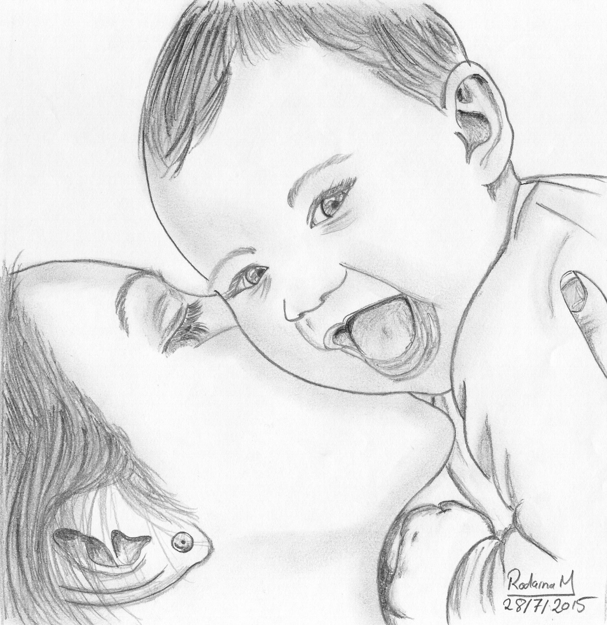 2340x2409 Smile To The Camera Drawn - Motherhood Drawing