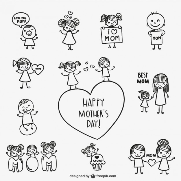 626x626 Happy Mother's Day Drawings Vector Free Download - Mothers Day Drawing Pictures