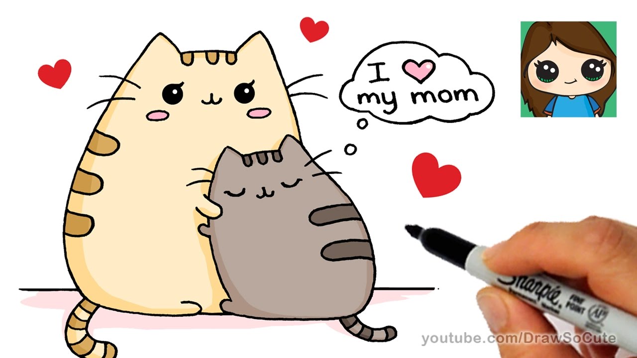 1280x720 how to draw mother's day pusheen cat easy - Mothers Day Drawing Pictures